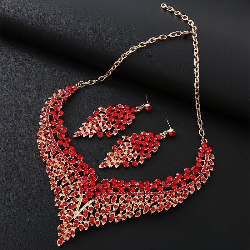 Ayollar uchun 14K oltin qoplangan rhinestone zargarlik to'plami, taqinchoq va sirg'alar, vintage uslub, to'ylar va tadbirlar uchun