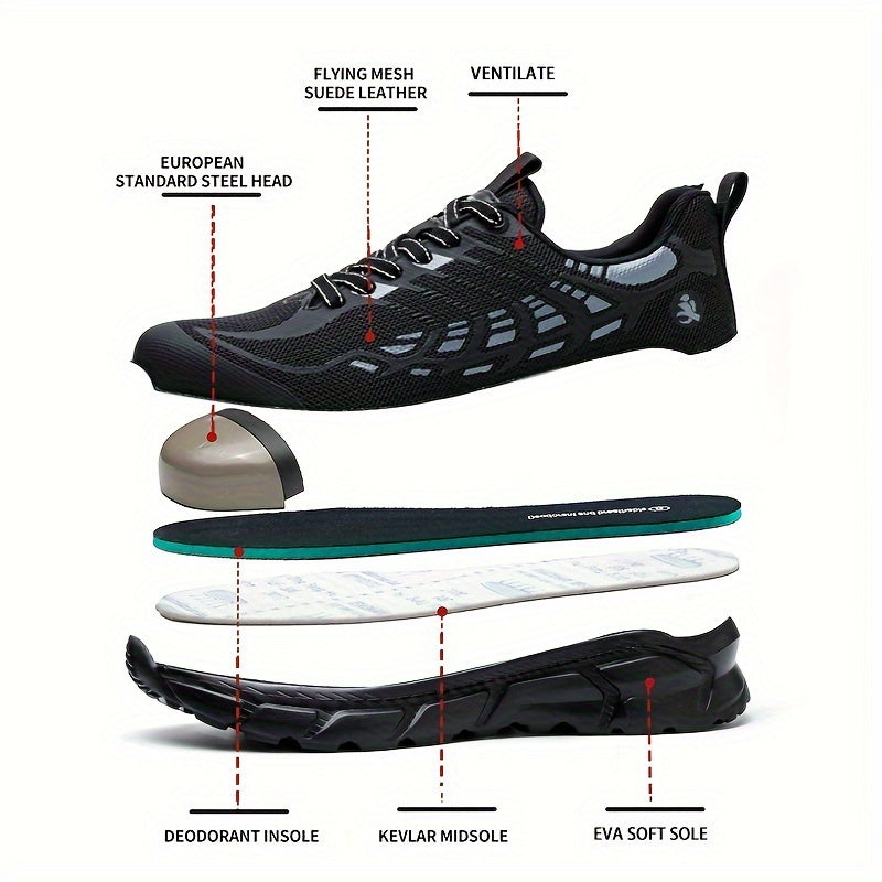 Men's Lightweight Safety Work Shoes Breathable Steel Toe Anti-Puncture Soft Sole All Seasons