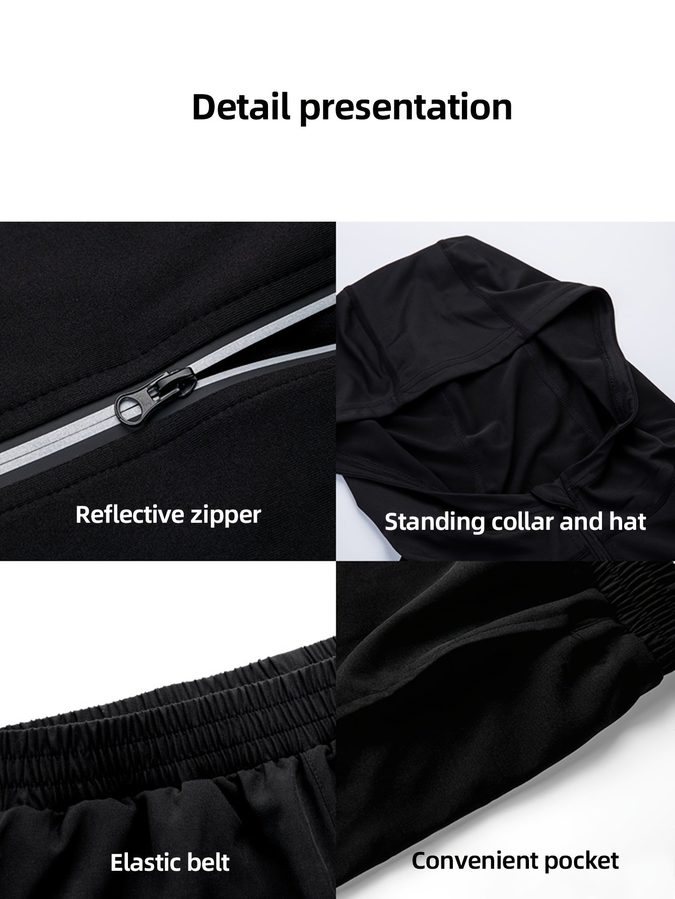 Men's Athletic Sportswear Set 5 Pieces Polyester Knit Skinny Fit Zipper Hooded Jacket Tops Pants