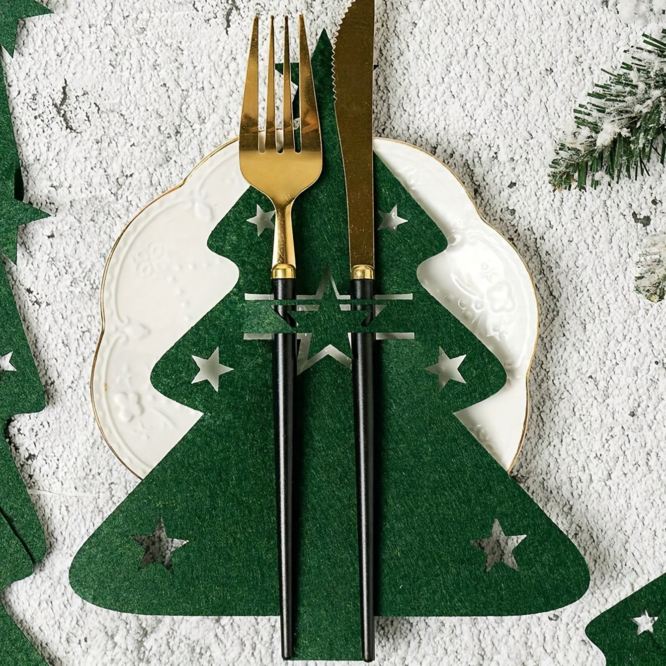 12pc Felt Mini Christmas Trees for Table Decor, Fork and Spoon Bag