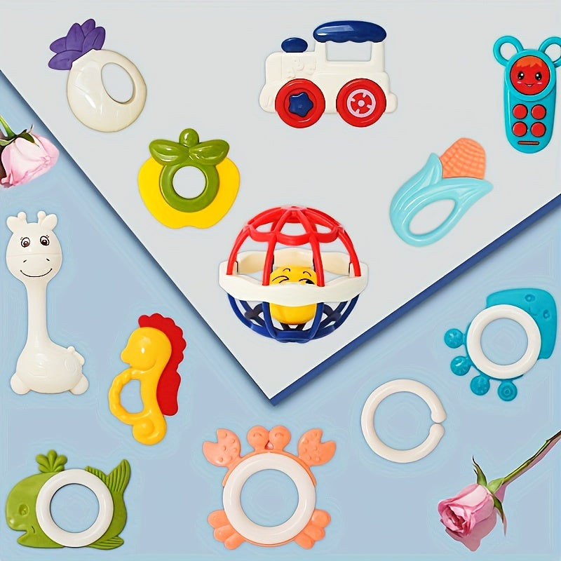 Yengil nafas olish uchun chaqaloq o'yinchoqlari, shu jumladan, tish chiqargich halqalar, rattl va qo'l ushlash o'yinchoqlari.