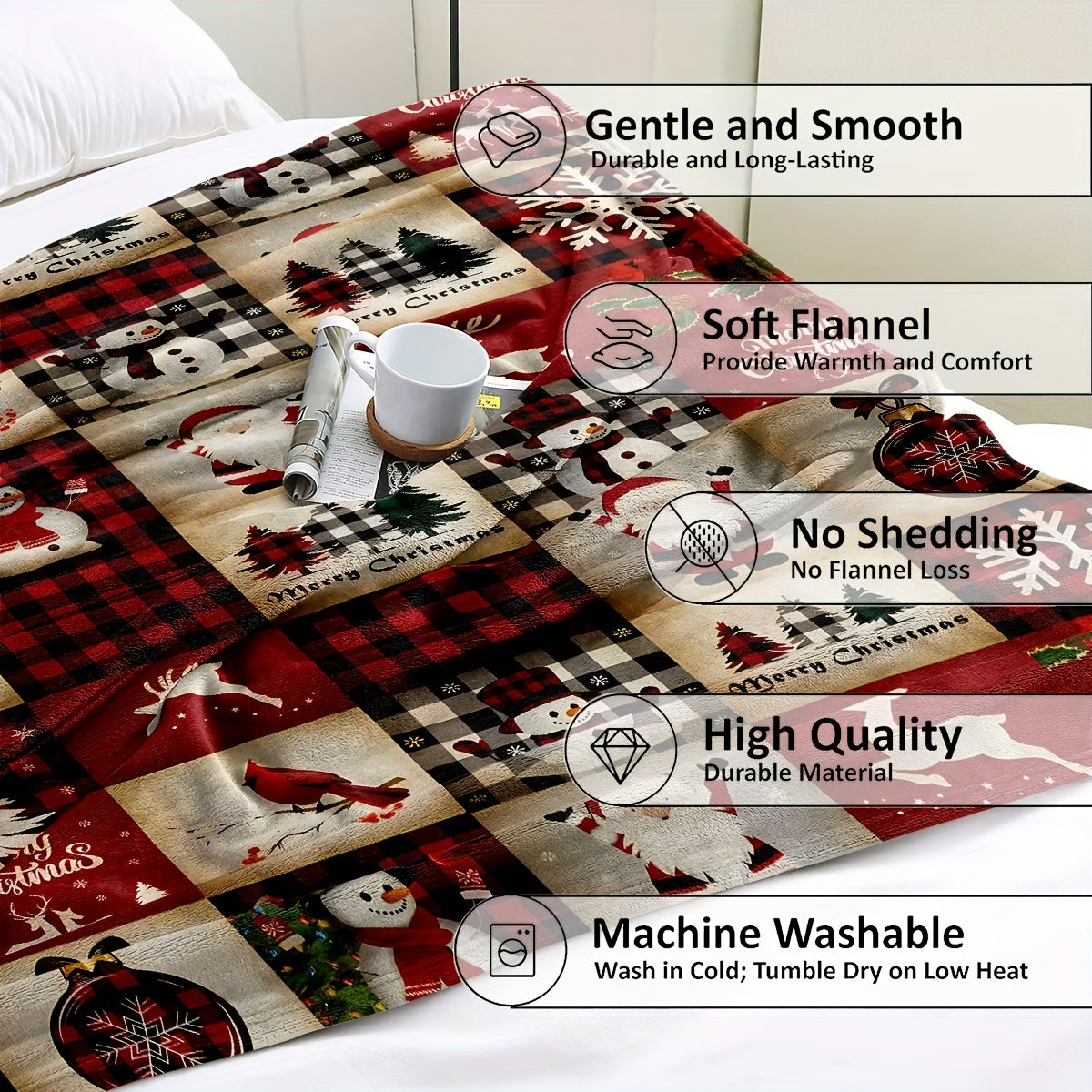 Cozy Christmas Flannel Throw Blanket for Couch Bed Office Travel Stylish Geometric Pattern