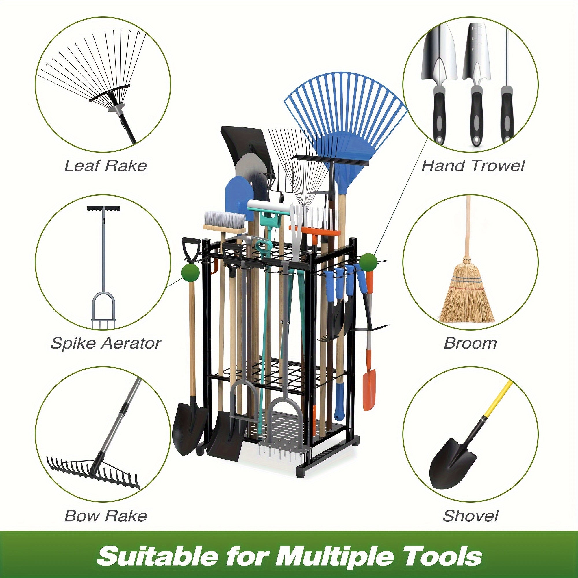 Black Metal Garden Tool Organizer Holds 50+ Tools Adjustable Compact Garage Shed Storage