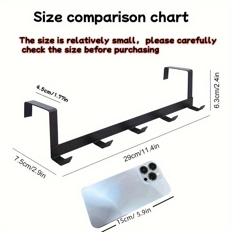 Black Metal Door Hanger with 5 Hooks Rust-Proof Easy Installation for Towels Clothes