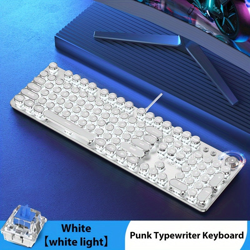 Full Size Mechanical Gaming Keyboard 104 Keys Metal Panel Backlit USB Wired with Multimedia Knob Black Switches