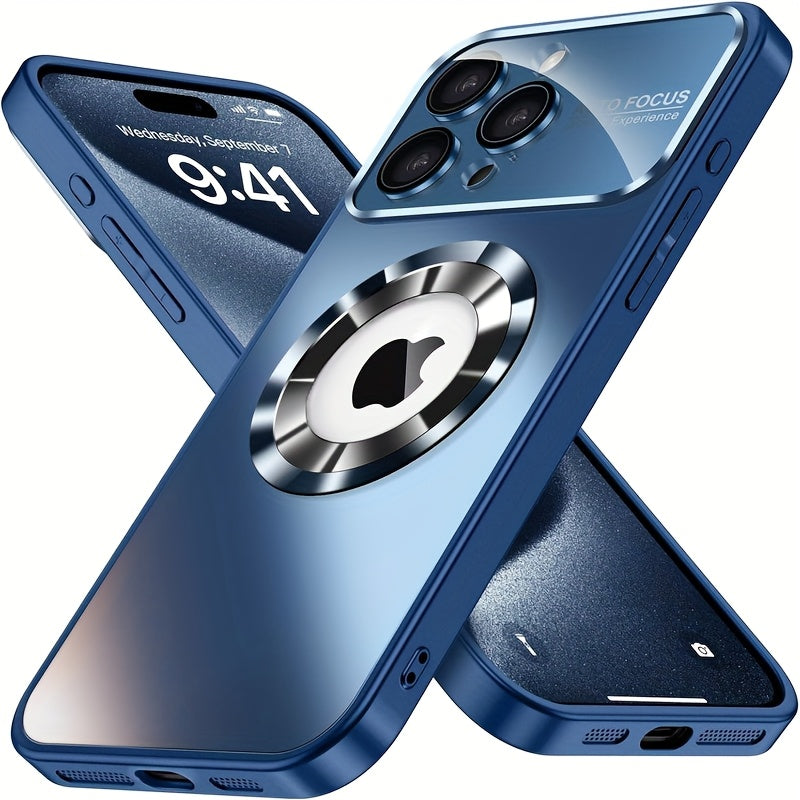 Luxury Glass Phone Case for iPhone 15 Pro Max with Camera Lens Protection Wireless Charging Drop-Proof Ultra-Thin