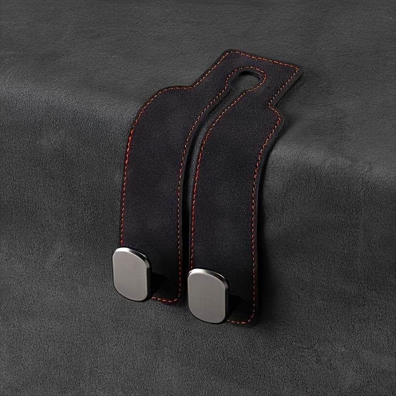 Universal Faux Leather Car Seat Headrest Hooks with Concealed Metal Slots