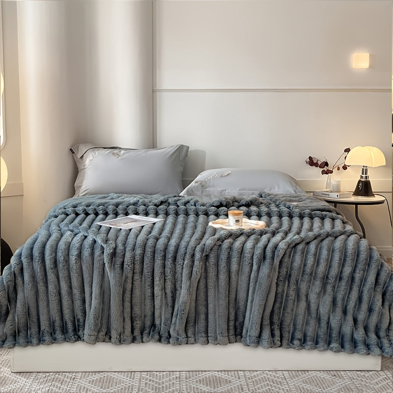 Faux Fur Blanket Plush Snug for Sofa Bed Travel Warm Gift