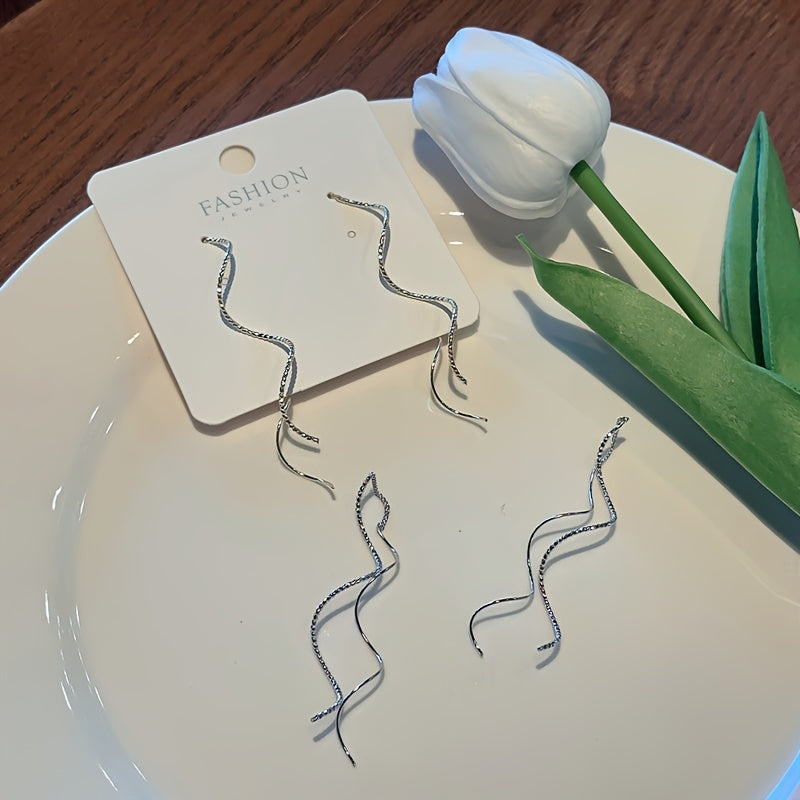 Copper Wave Tassel Earrings for Parties and Banquets Elegant Drop Jewelry