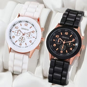 4-Piece Couple Quartz Watch Set with Colorful Love Magnetic Necklace Soft Strap Gift for Valentine's
