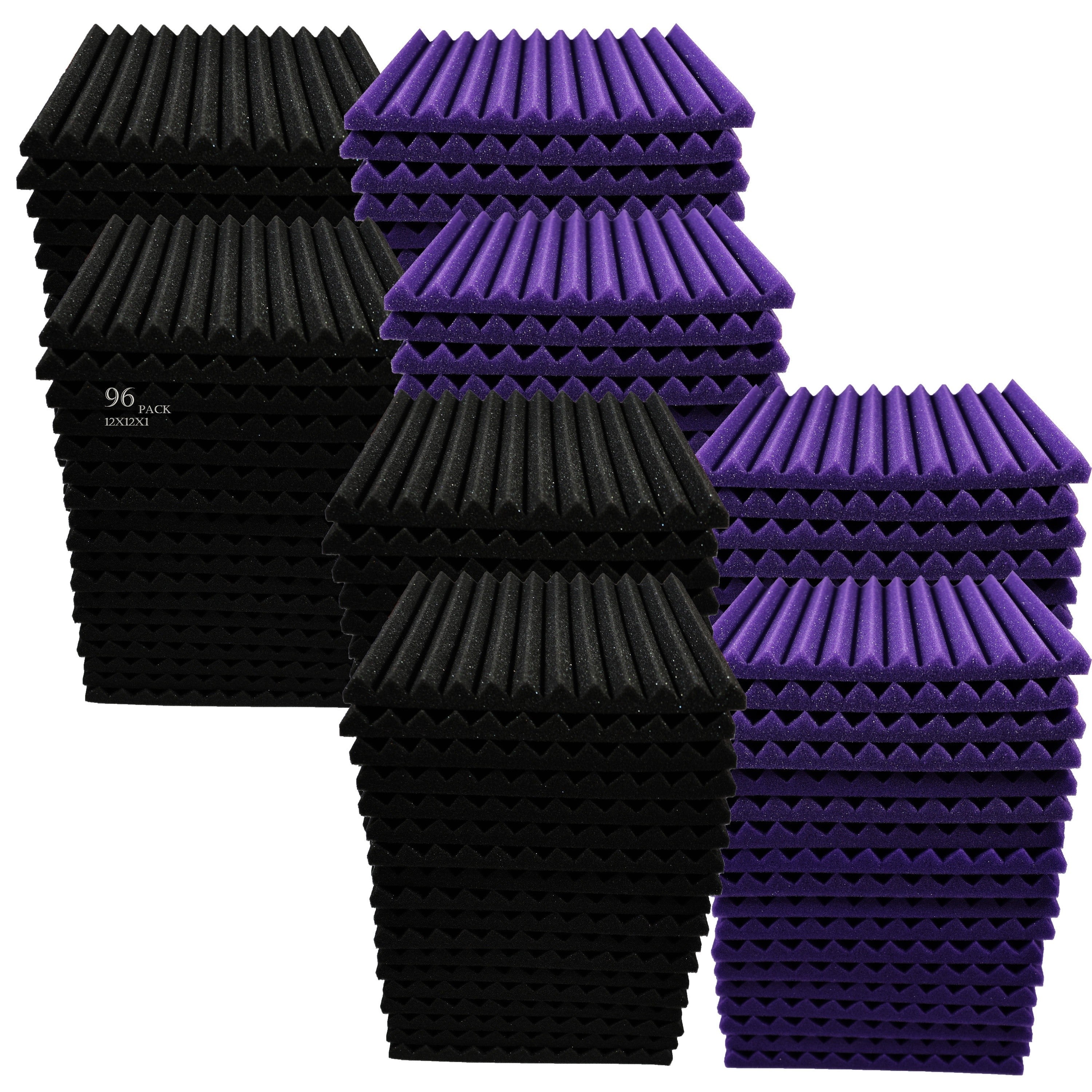 Black and Purple Acoustic Foam Panels 12x12 Inches Sound Absorbing Wall Panels with Adhesive Tape for Studios