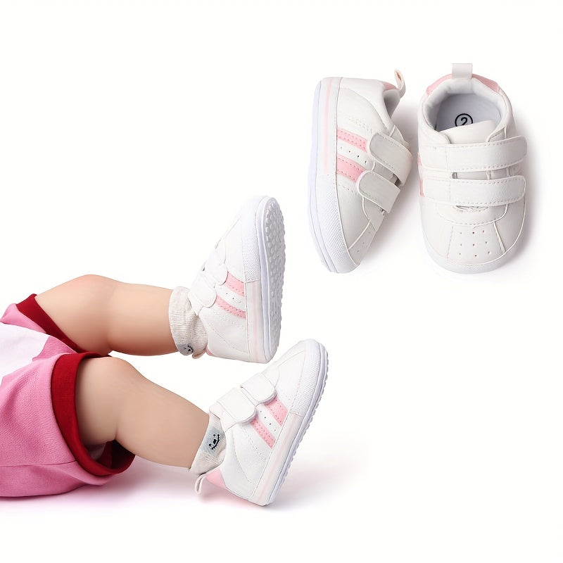 Baby Girls Striped First Walkers Sneakers Low Top Microfiber Leather Rubber Sole All-Season