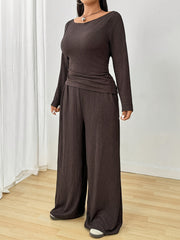 Women's Plus Size Spring Autumn Loungewear Set Long Sleeve Top Elastic Waist Pants