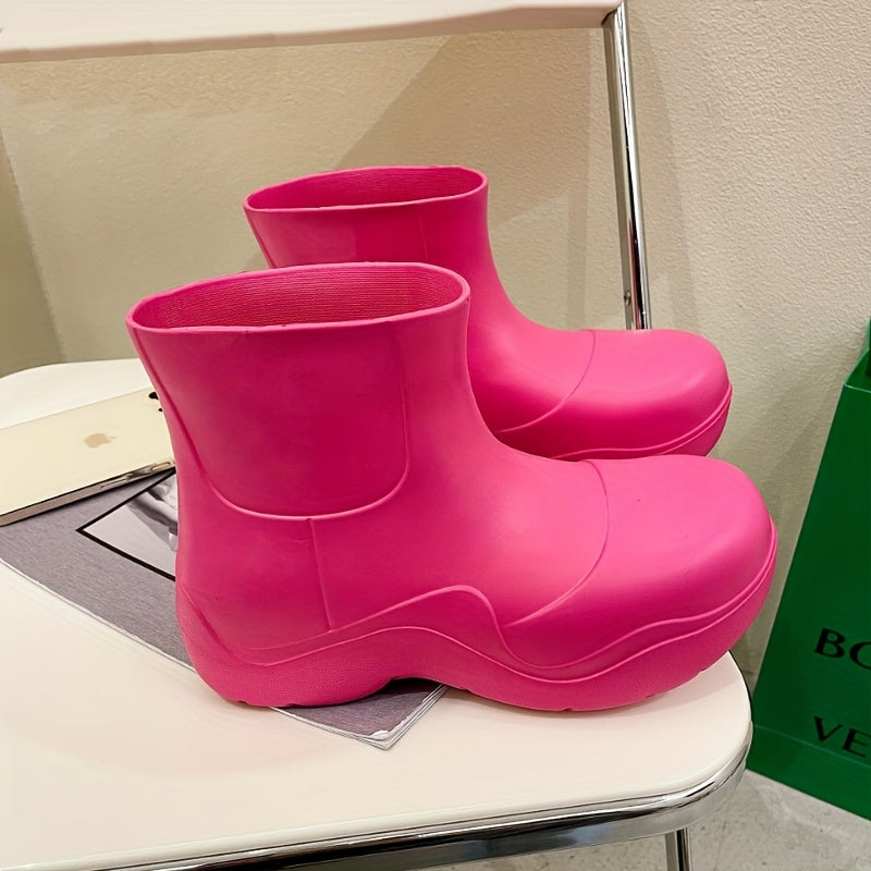 Women's Rain Boots Soft EVA Mid-Heel Slip-On Closed-Toe Waterproof Shoes