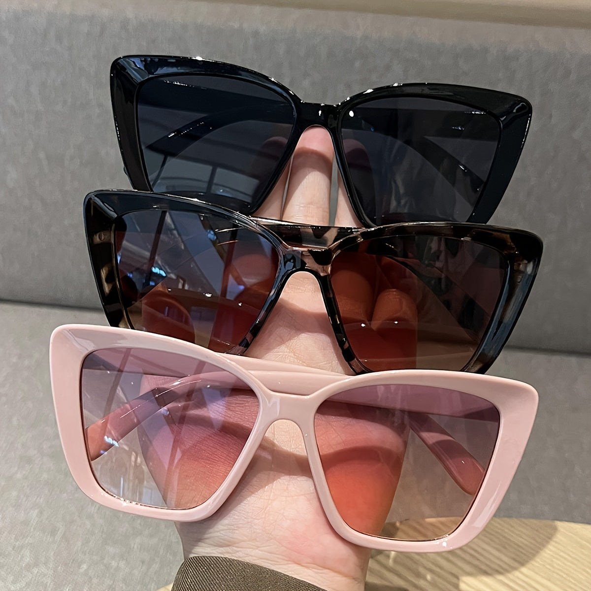 Set of 3 Women's Cat Eye Glasses in Classic Colors with Large Frames for Casual Wear