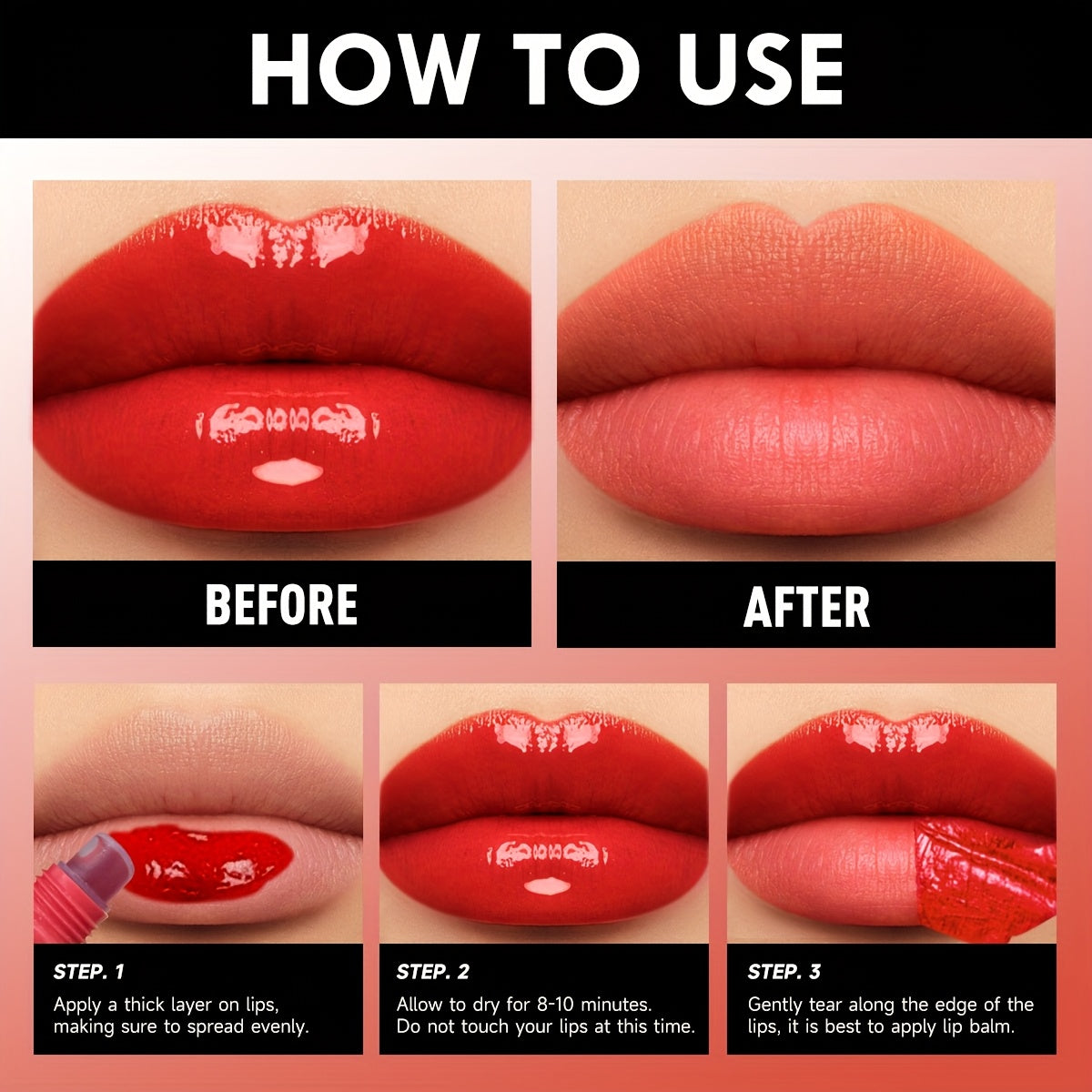 Brillo de labios con tatuaje peel-off para mujer, a prueba de agua, de larga duración, rosa baya y rojo