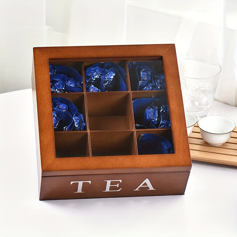 Black Wooden Tea and Jewelry Storage Box with Drawer and Lid