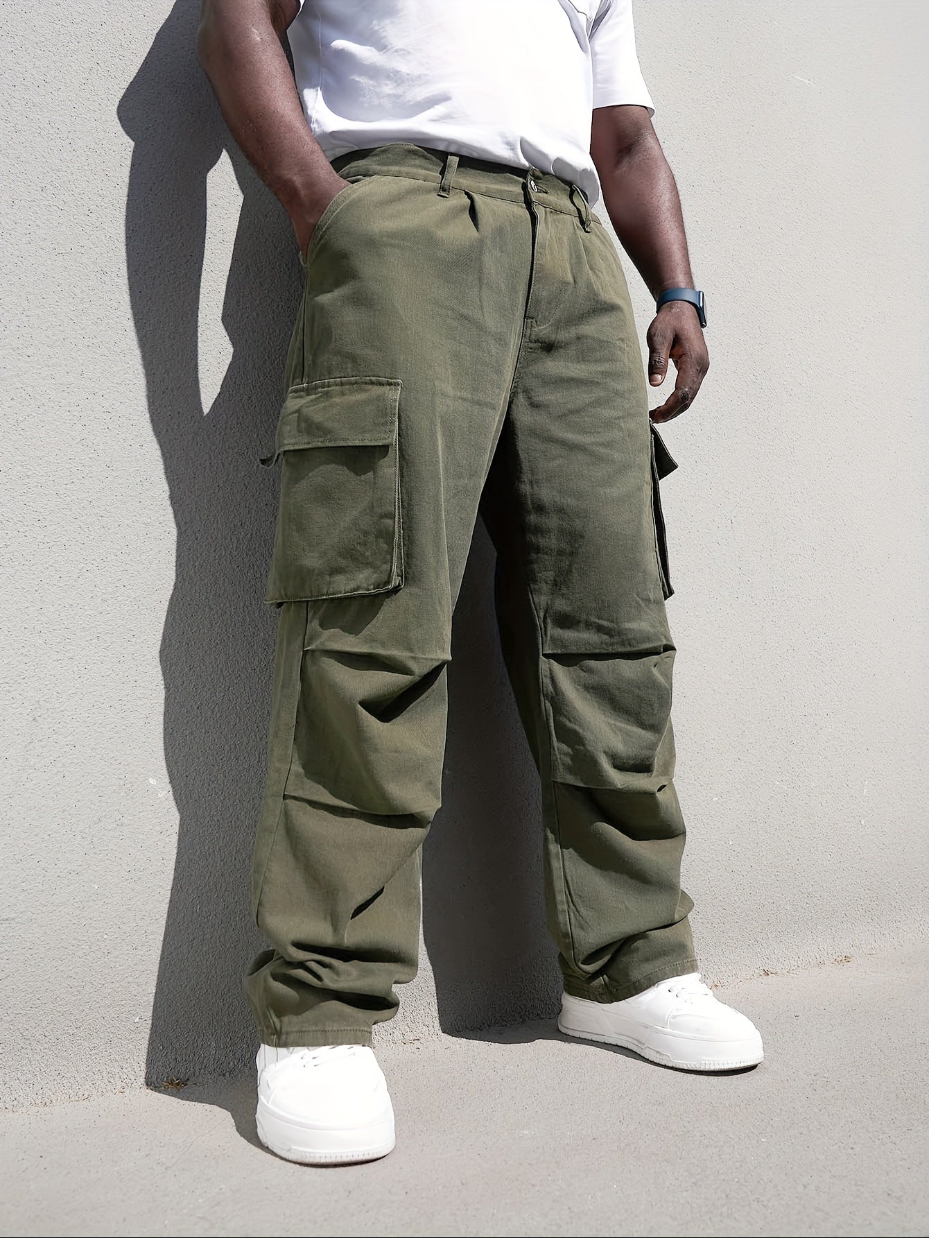 Men's Plus Size Casual Denim Cargo Pants with Loose Fit and Multiple Pockets
