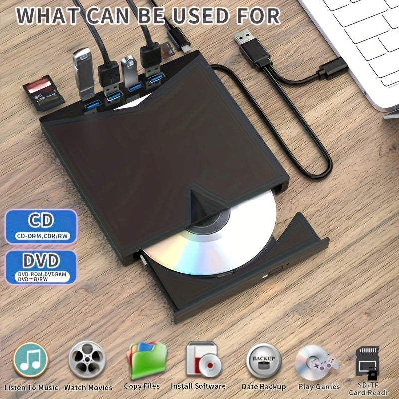 7-in-1 External CD/DVD Drive USB 3.0 Compatible with Laptop Desktop Mac No Battery