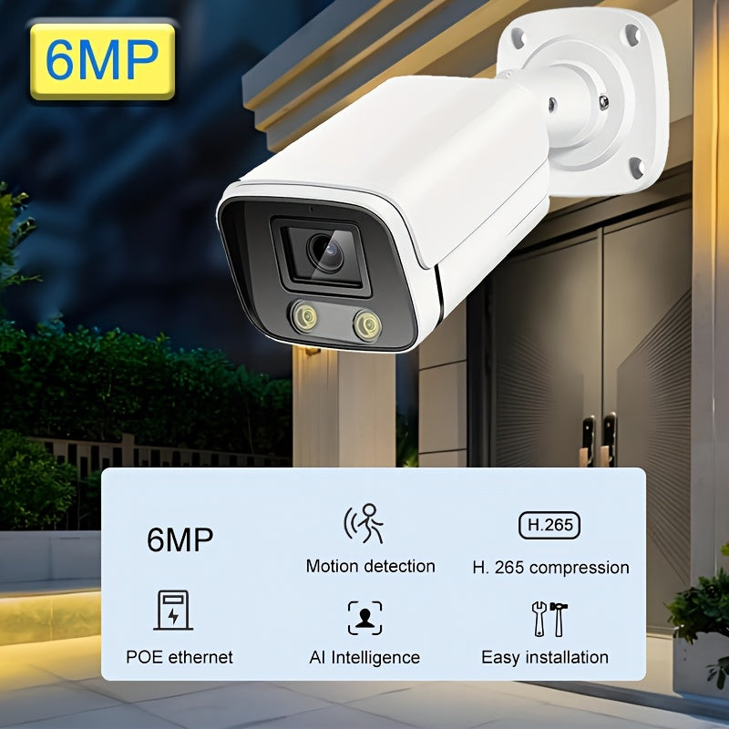 6MP Outdoor POE IP Security Camera Full-Color Night Vision Human Detection Wide-Angle 1440p Surveillance