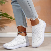 Women's Knit Low-Top Sneakers with Crystals, EVA Sole, Slip-On, All-Season