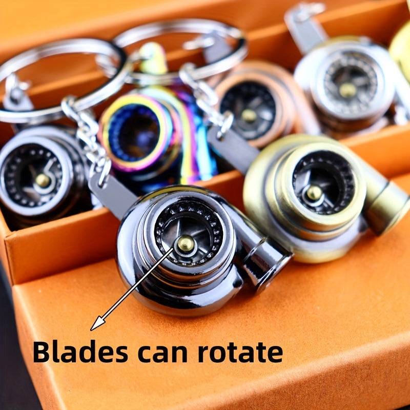 Unisex Metal Golden Turbocharged Keychain Car Modification Accessory