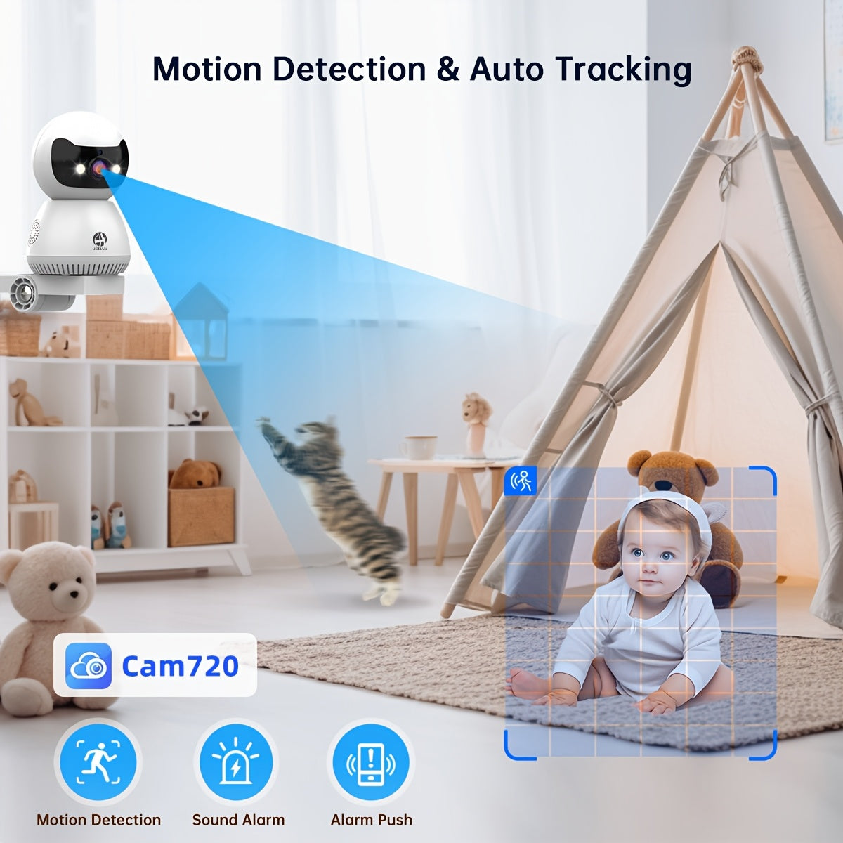 Wireless WiFi Smart Camera with Motion Detection Night Vision Two-Way Audio 355° Pan
