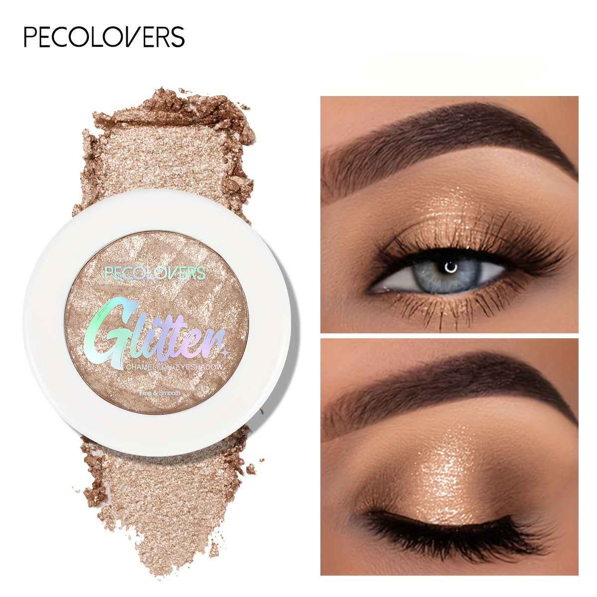 Women Sparkling Metallic Eyeshadow Nude to Gold Shimmer Glitter
