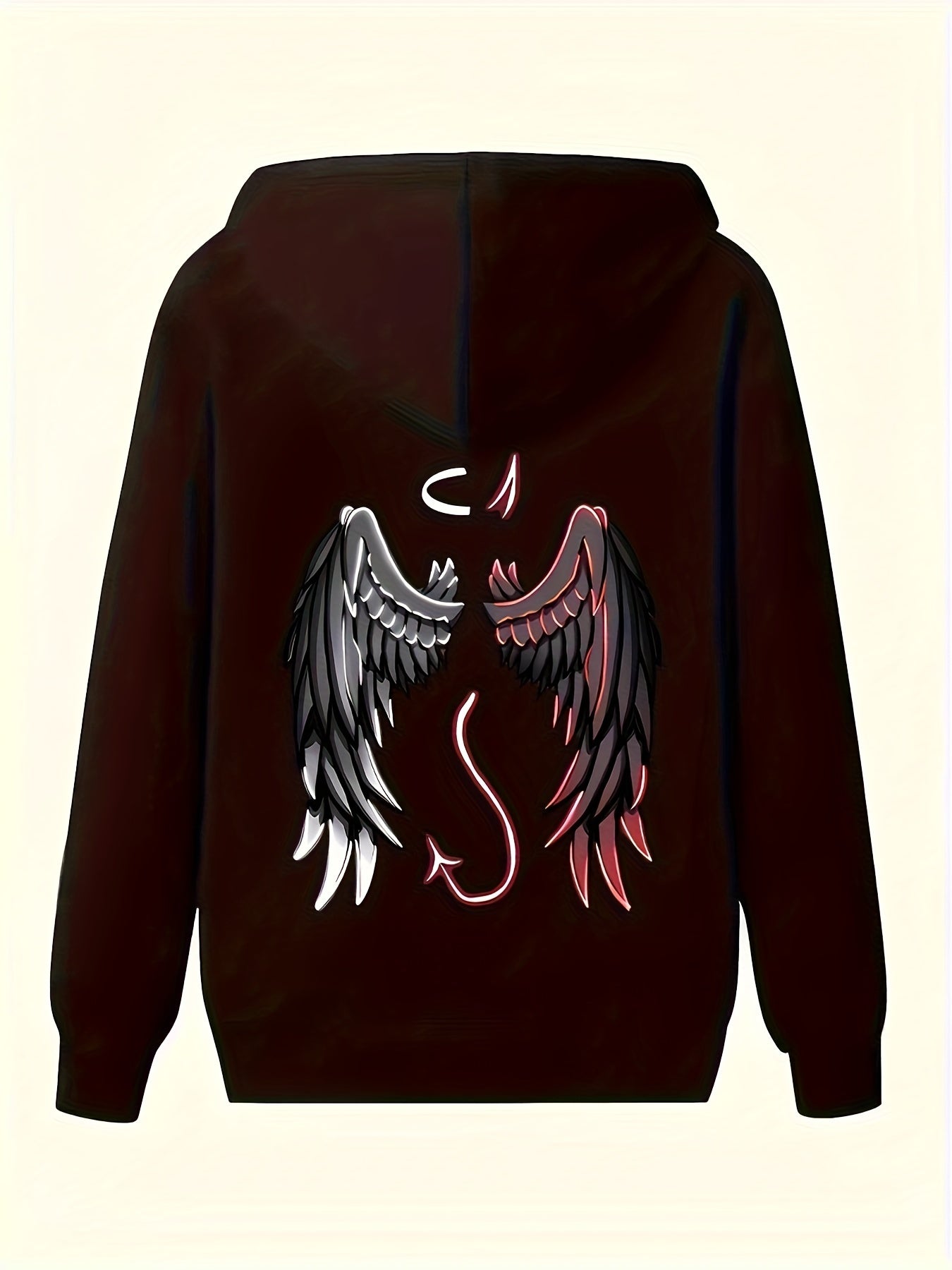 Plus Size Wings Print Drawstring Hoodie Casual Long Sleeve Pullover