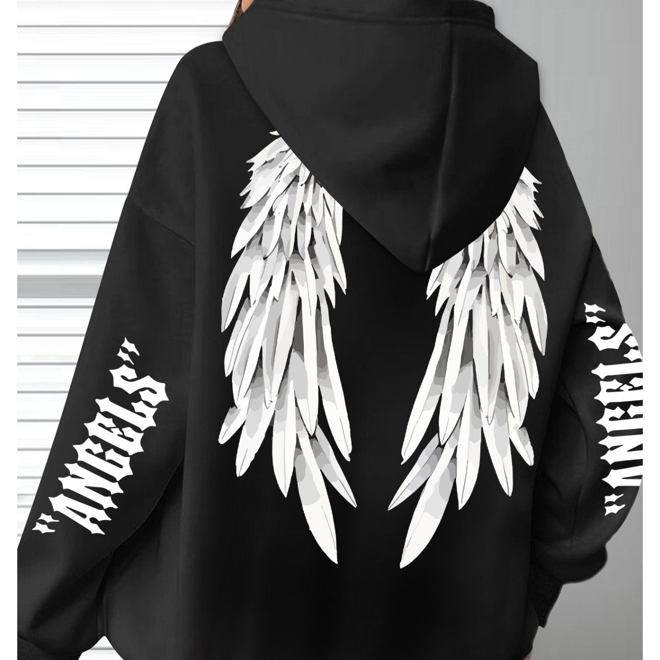 Plus Size Angel Wings Hoodie Soft Comfortable Long Sleeve Pullover with Pockets