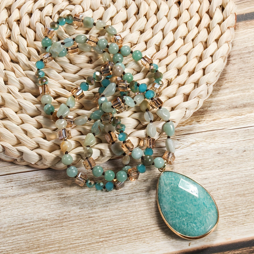 Collar con colgante de piedra natural en forma de lágrima para mujer, estilo bohemio, regalo