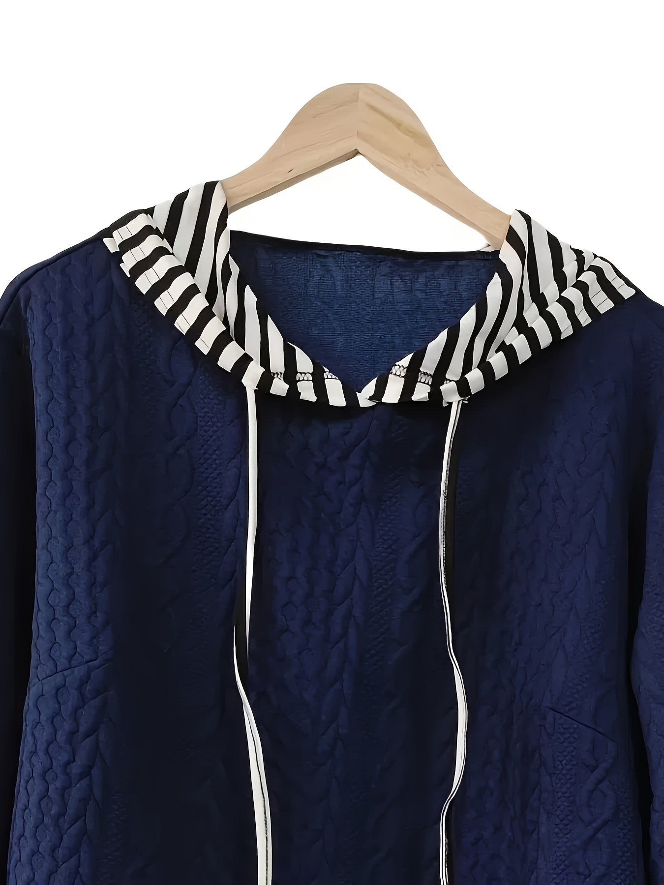 Plus Size Striped Hoodie with Drawstring Long Sleeve Casual Clothing