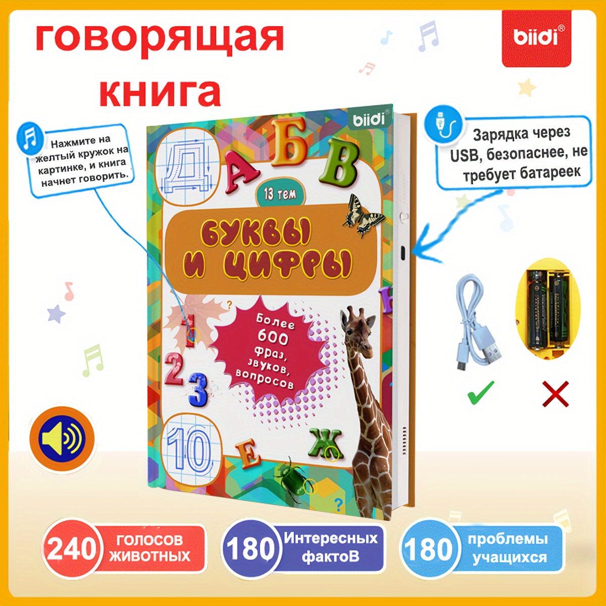 Audiolibro infantil para 3+ con 600 voces y 13 temas, incluyendo canciones y cuentos de hadas