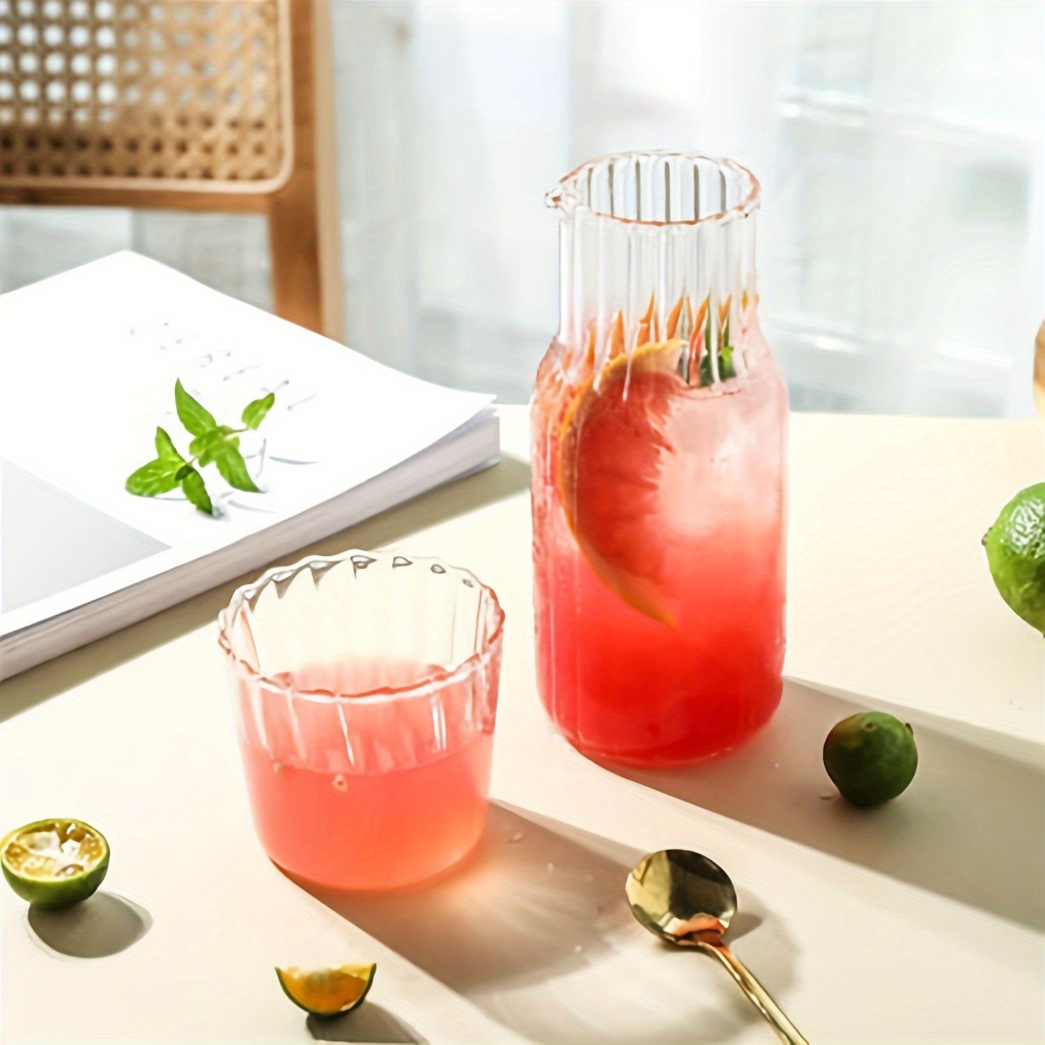 Glass Drinkware Set Includes Water Bottle Pitcher and Straws for Lemonade Tea Milk