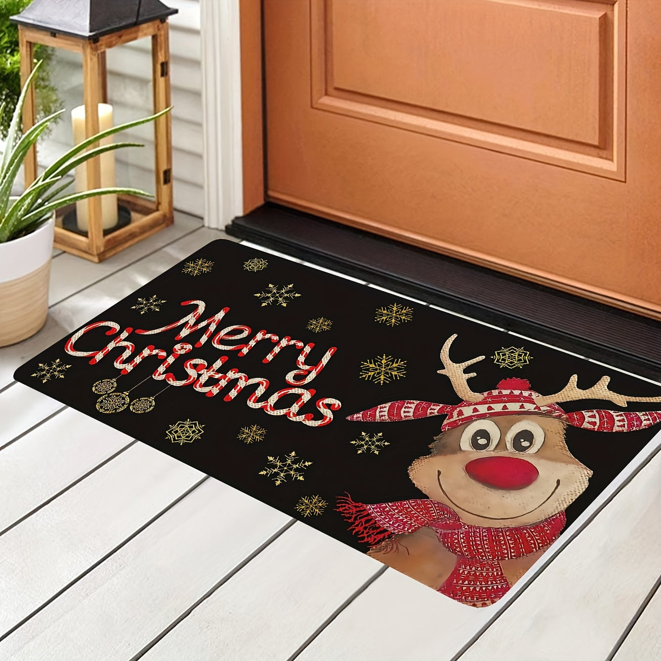 Reindeer Christmas Doormat Indoor Outdoor Welcome Mat Stain-Resistant Polyester