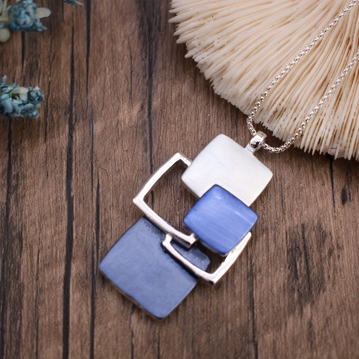 Boho-Chic Square Pendant Necklace Silver Plated Wedding Jewelry for Women