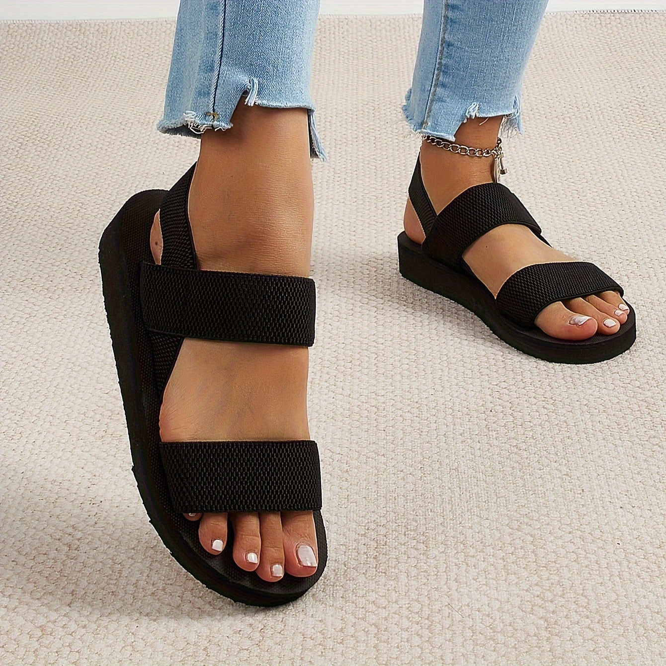 Women's Flat Sandals Faux Rope Sole Breathable Fabric Cushioned Comfortable