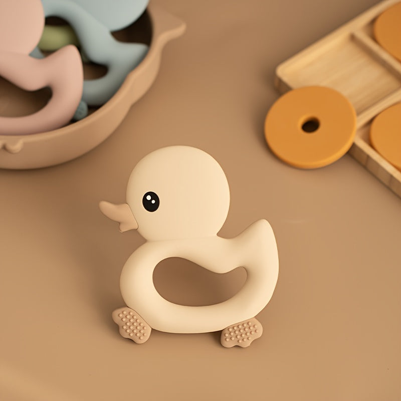 Baby Silicone Teether Duck Shape BPA-Free Oval Teething Ring for Infants