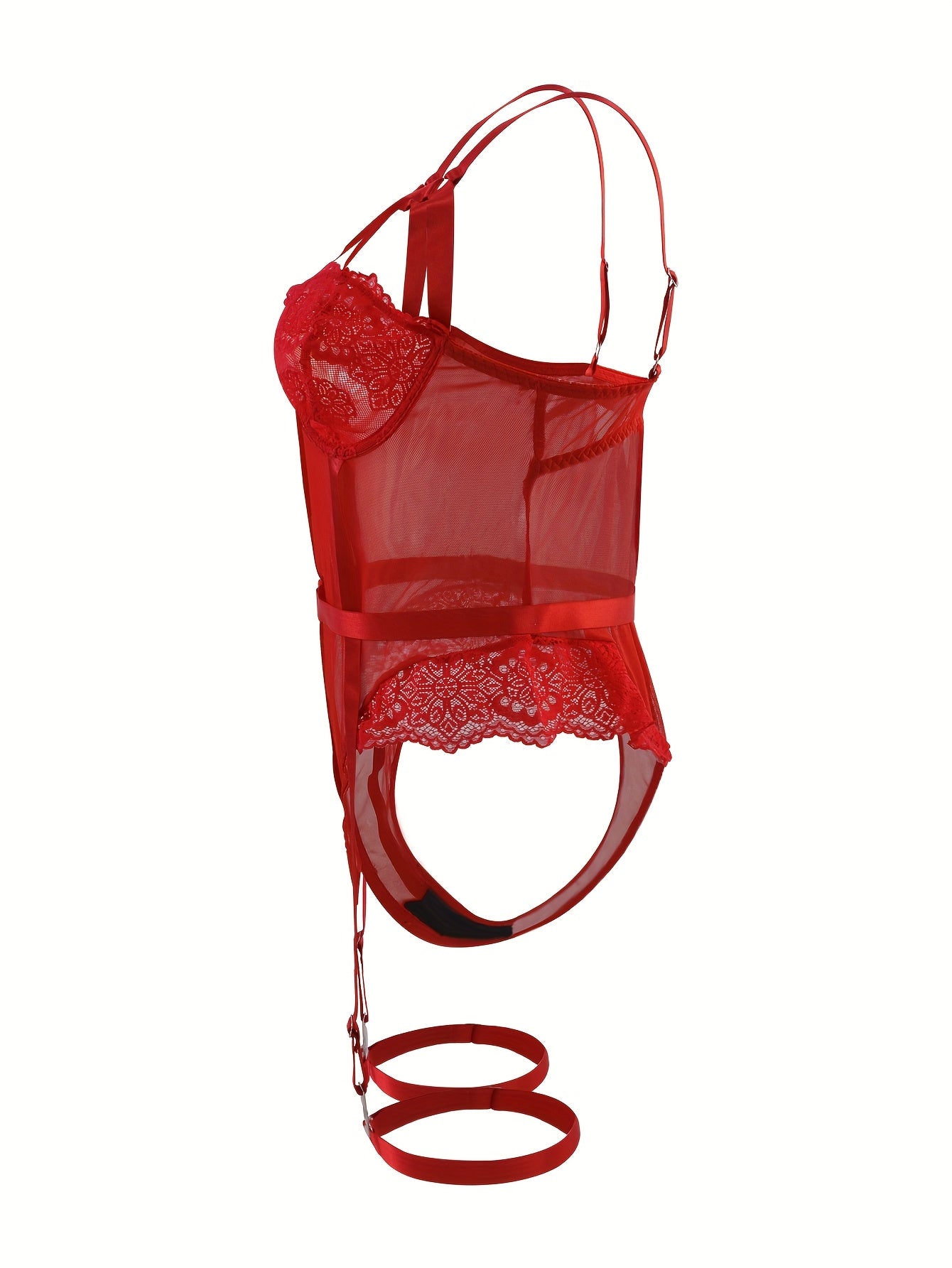 Women's Large Size Lace Bodysuit Garter Belt Leg Rings Set