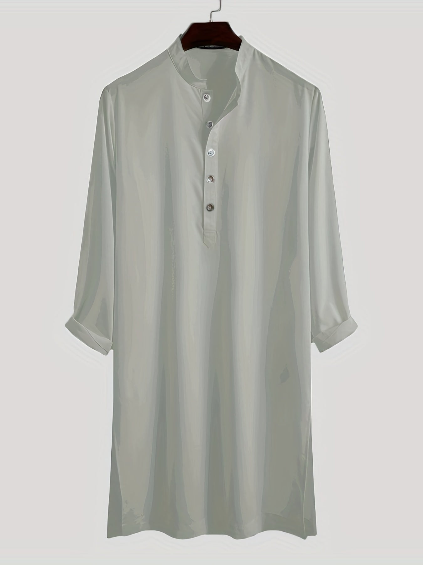 Ramazon Plus O'lchamdagi Erkaklar Uzoq Yengli Ko'ylak Norasmiy Ko'cha Kiymishi, Mustahkam Rangli Turg'un Yaka Kaftan Erkaklar Kiymishi