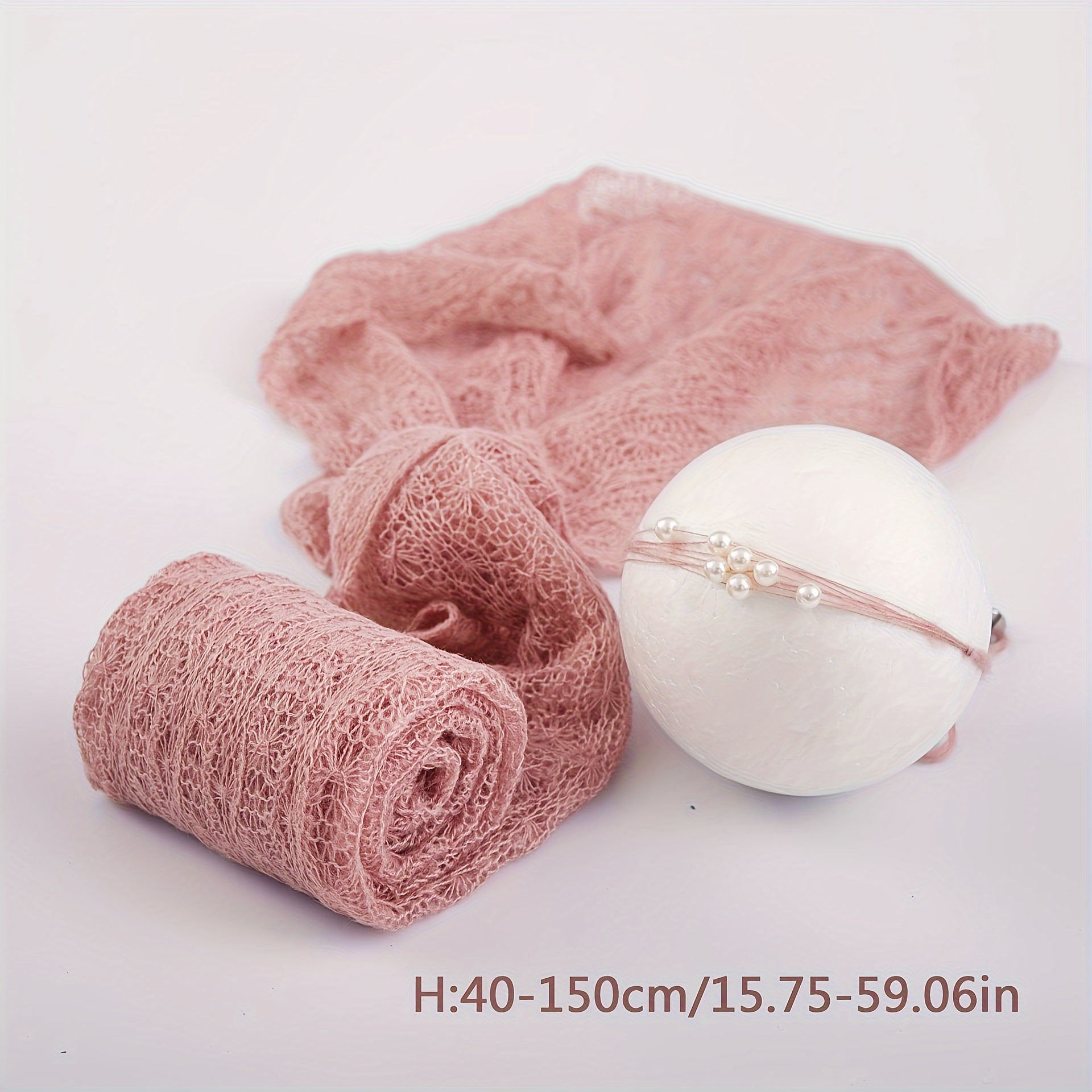 Conjunto de envoltura de punto para bebé niña con accesorios de pelo de perlas para bautizo y fotografía