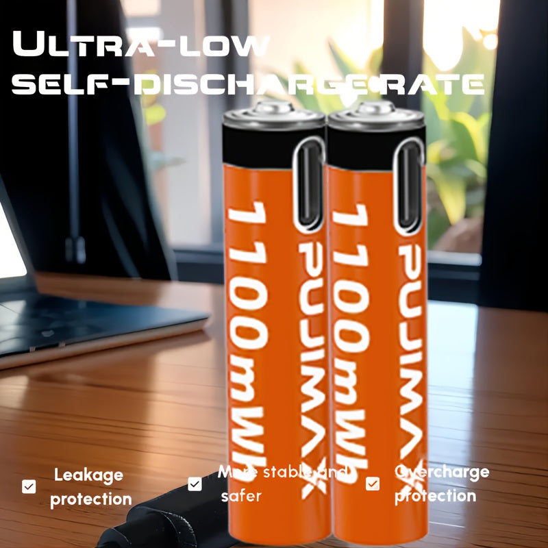 AAA qayta tiklanadigan litiy batareyasi 1100mWh tez USB-C zaryadlash bilan qurilmalar uchun