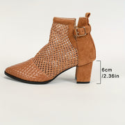 Ladies Brown and Black Synthetic Pointed Toe Mid Heel Casual Shoes