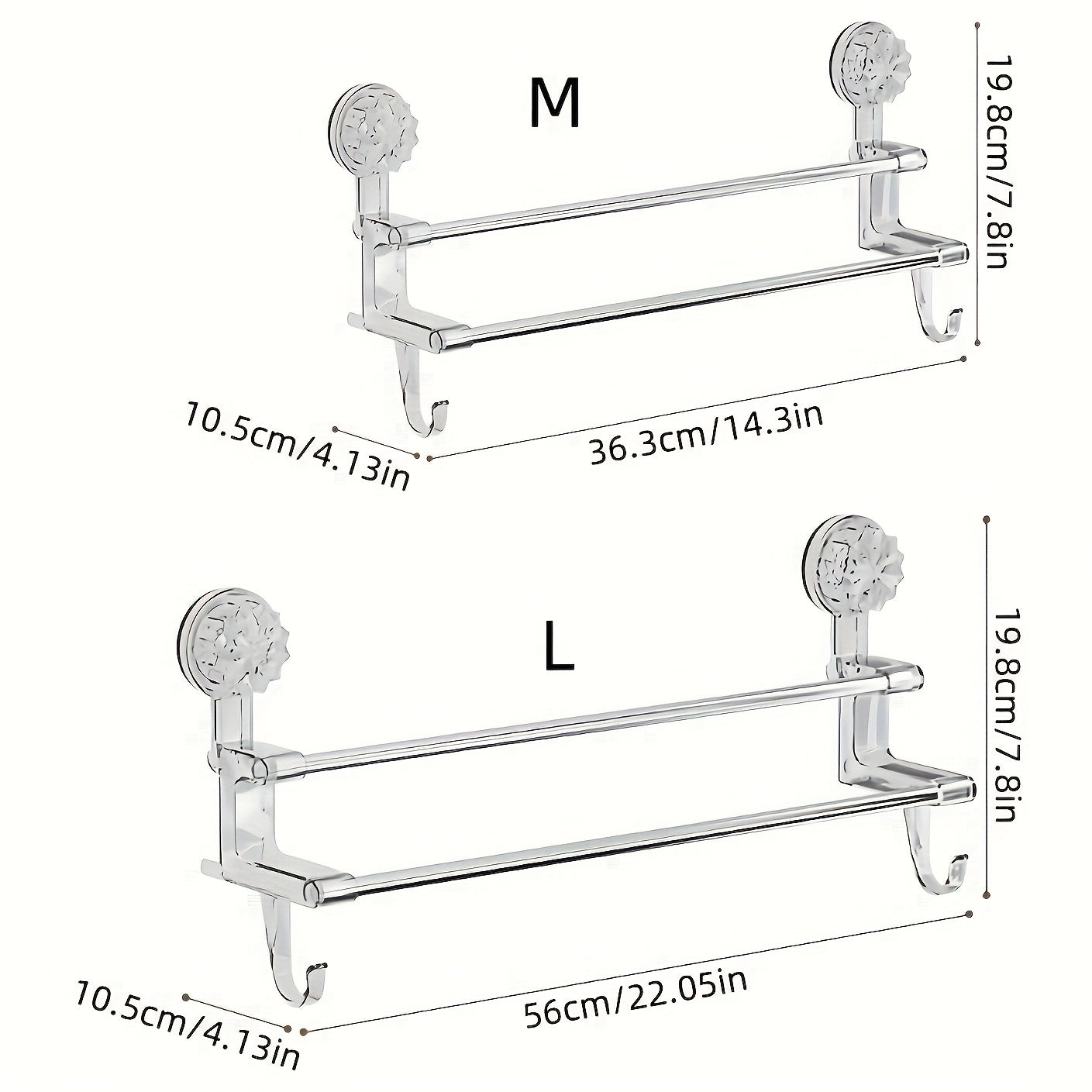 Dual Rod Towel Rack with Suction Cups No-Drill Wall Mount Bathroom Storage Metal Hanging Rod