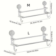 Dual Rod Towel Rack with Suction Cups No-Drill Wall Mount Bathroom Storage Metal Hanging Rod