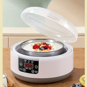 Raqamli displey bilan katta hajmli avtomatik yogurt tayyorlovchi, yogurt va fermentlangan oziq-ovqatlar uchun ideal. Kuzatuv talab qilinmaydi. Yevropa standarti rozetkasi. Shisha idish dizayni.