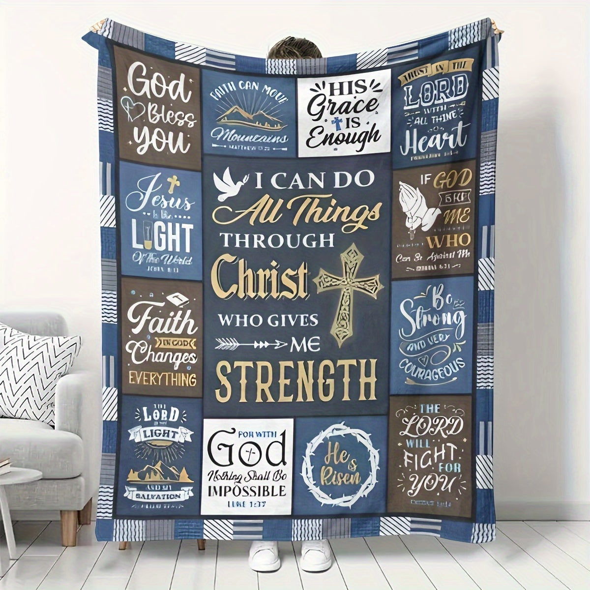 Christian Inspirational Quotes Flannel Fleece Throw Blanket Religious Scripture Verses Polyester All-Season