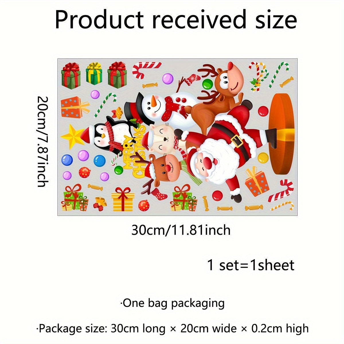 Christmas Cheer Window Clings Santa Reindeer Double-Sided 20x30cm Electrostatic Decals