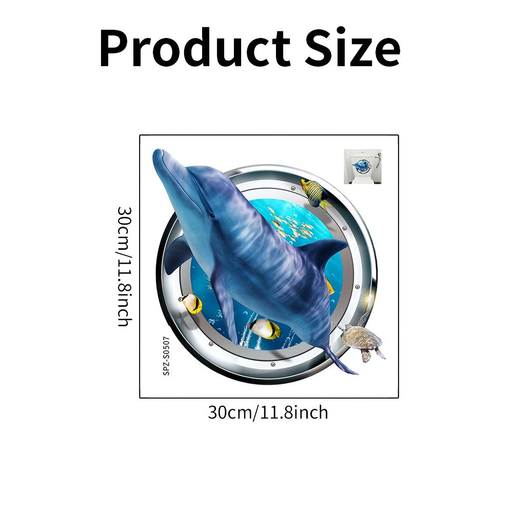 3D Turtle Toilet Sticker with Fake Submarine Window Pattern Self-Adhesive Lid Decal