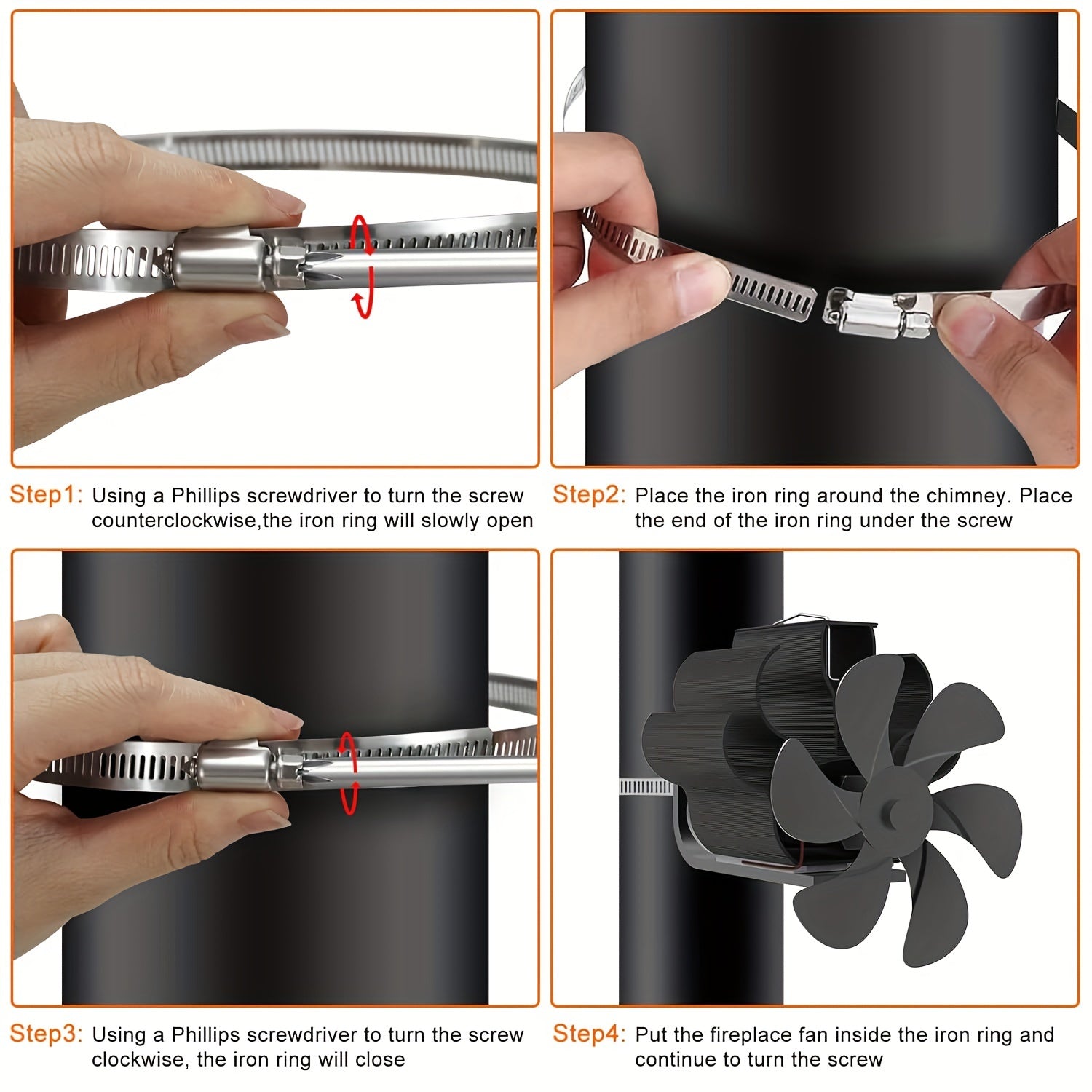 Alüminium yog'och pech ventilyatori, 6 qanotli, portativ, jim, elektr energiyasi talab qilinmaydi